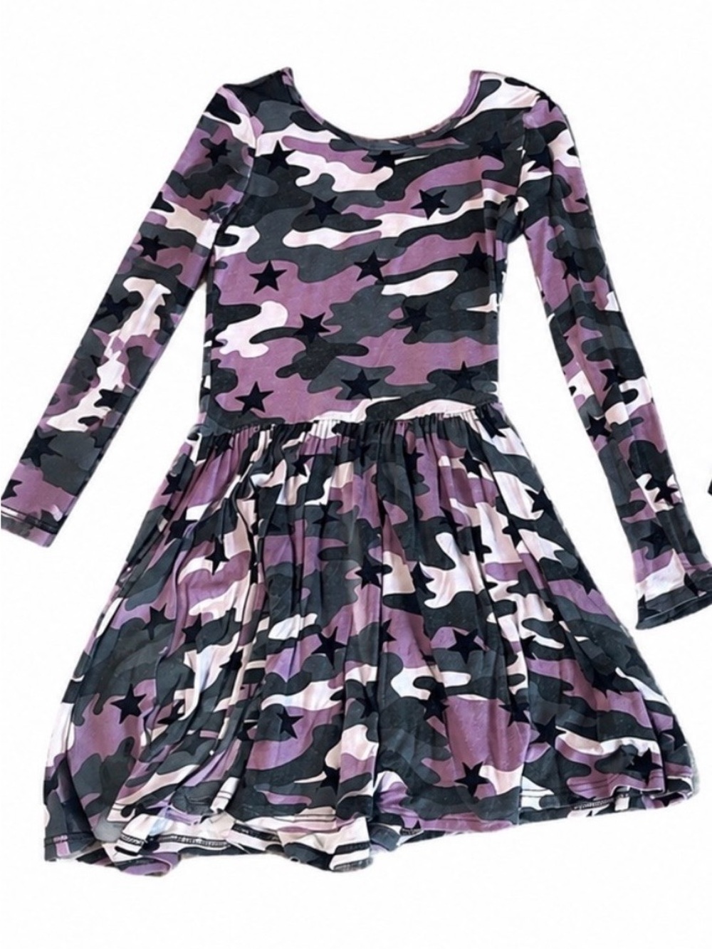 Girls' Purple Camo Star Long Sleeve Twirl Dress - Kids Casual